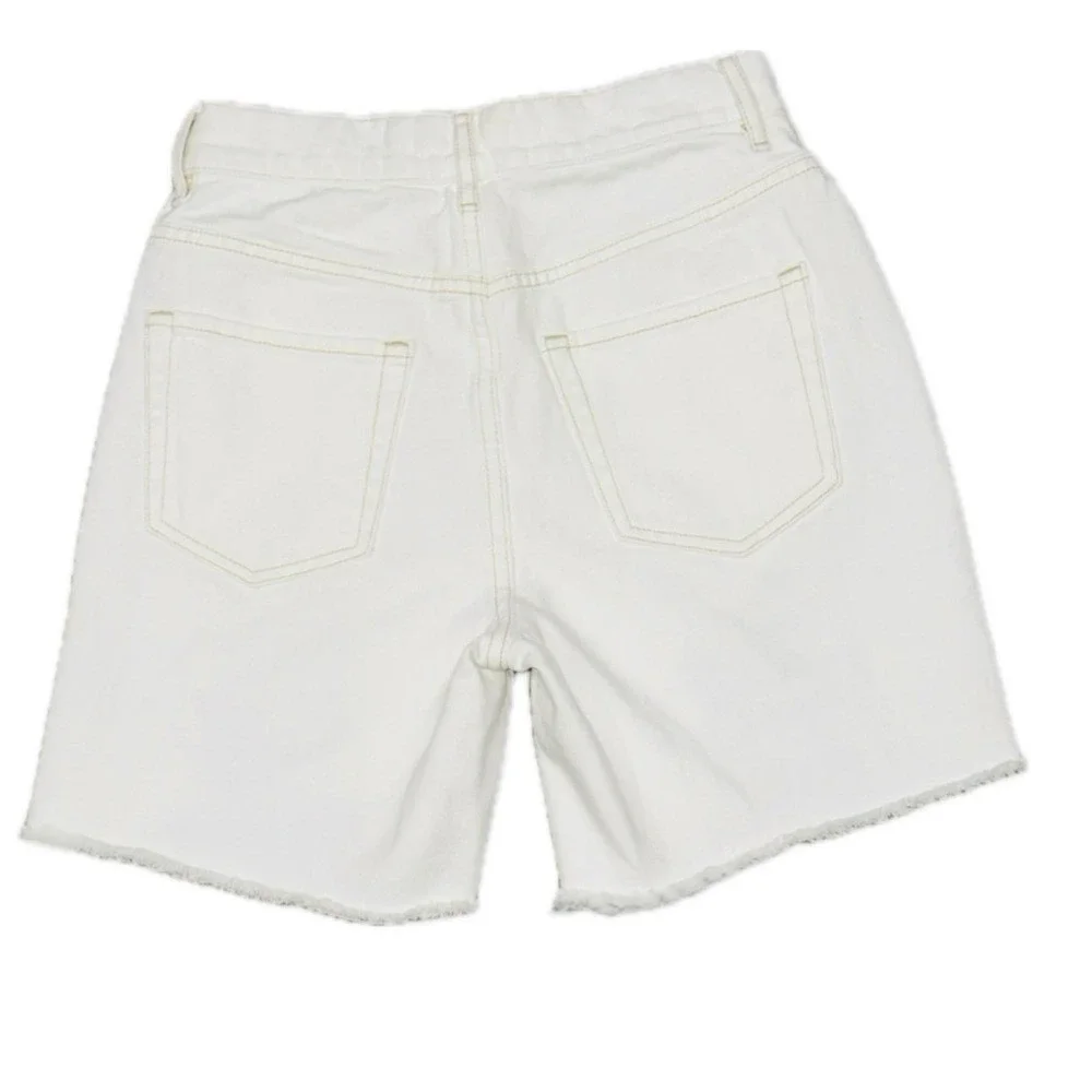 🩳☀️ PACSUN White‎ Heavily Distressed High Rise Boy Shorts Y2K Denim Sz 25